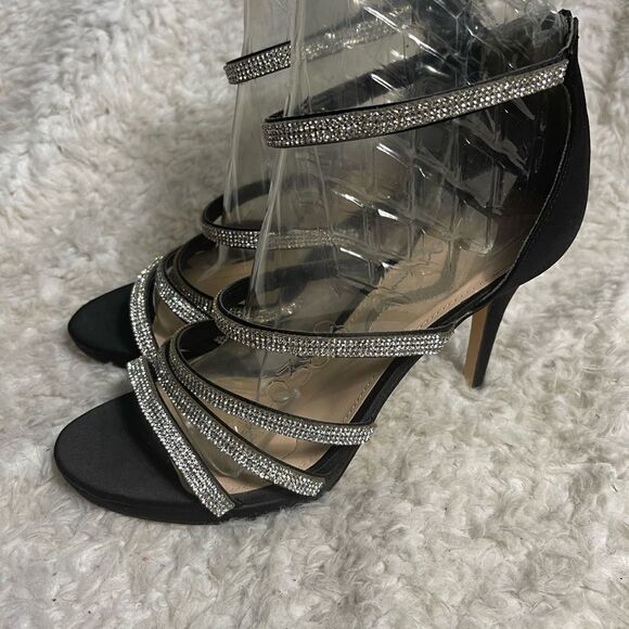 Nina Rhinestones and black Satin straps sandals with back zipper Size 10M - Picture 2 of 11